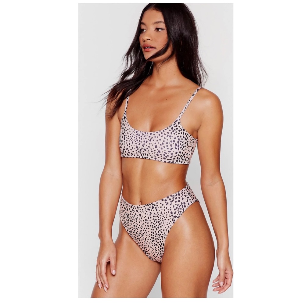 Nasty Gal Dalmatian Animal Print Scoop Neck High Leg Bikini Set
